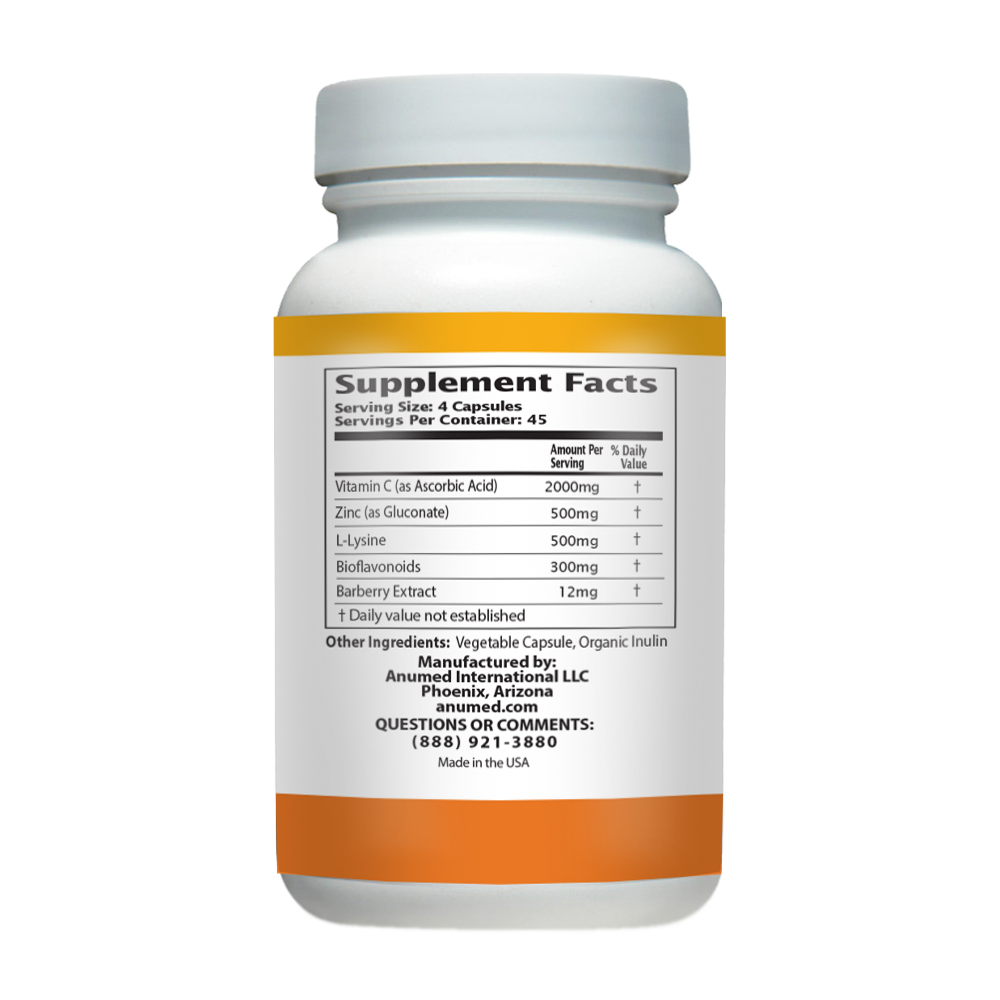 2 Pack - Premium Vitamin C Booster - 2000mg (180 Capsules), Zinc, L-Lysine, Bioflavonoids | Best Protection from Cold, Flu,Virus | Gluten-Free| Non-GMO | Vegan-Friendly