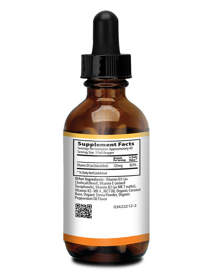 ANUMED Vitamin D3 + K2 5,000 IU Liquid Drops + Organic MCT Oil, Vitamin A (Retinol) 1250mcg, K2 (MK4,MK7). Promotes Heart, Bones, Immune System. 100% Vegan, Non-GMO, Gluten-Free, No Sugar Added (2oz)