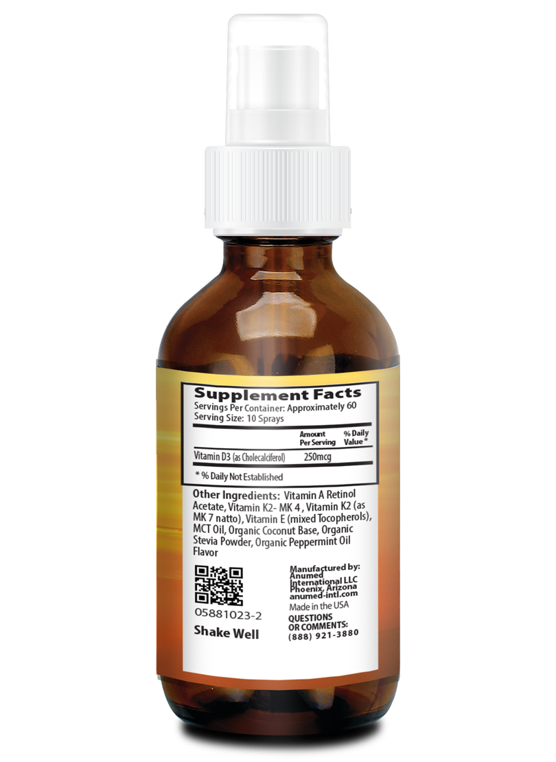 Vitamin D3 + K2 10,000 IU Liquid SPRAY + Organic MCT Oil, Vitamin A (Retinol) 250mcg, K2 (MK4,MK7). Promotes Heart, Bones, Immune System. 100% Vegan, Non-GMO, Gluten-Free, No Sugar Added (2oz)