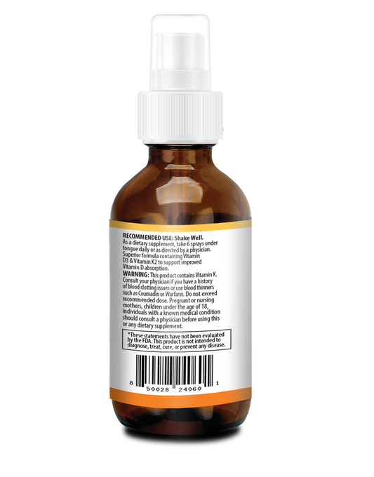 Vitamin D3+K2 5000IU Spray - Peppermint Flavor 2oz