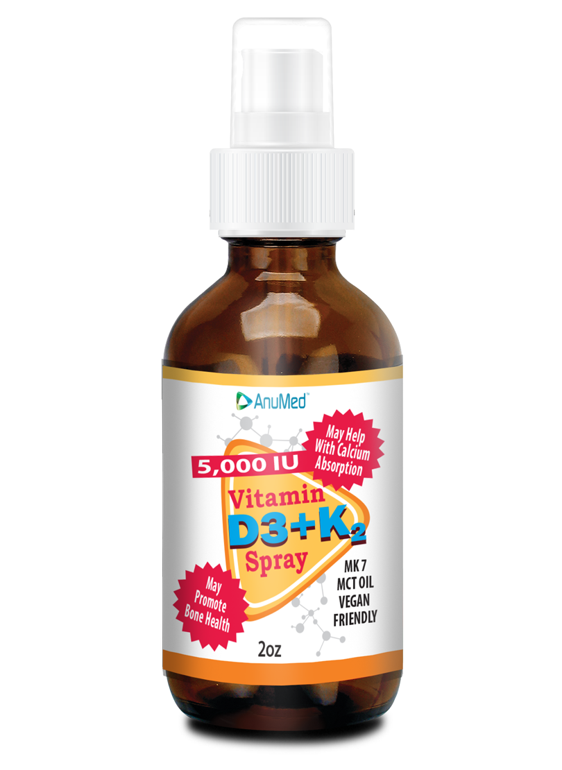 Vitamin D3 + K2 5,000 IU Liquid SPRAY + Organic MCT Oil, Vitamin A (Retinol) 1250mcg, K2 (MK4,MK7). Promotes Heart, Bones, Immune System. 100% Vegan, Non-GMO, Gluten-Free, No Sugar Added (2oz)