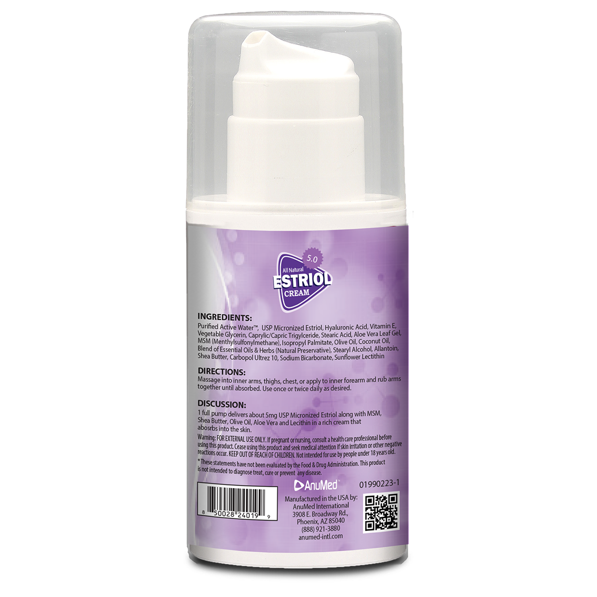 Natural Bioidentical Estriol Cream 5.0 with Hyaluronic Acid + vitamin E for Skin Care During Menopause Relief. Balancing Cream for Women (3oz)