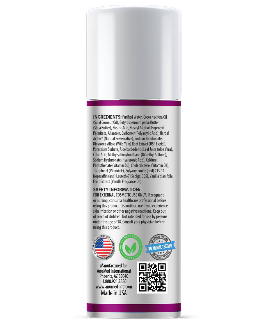 Natural Bio-identical ANU-est (Estriol) Body Cream 2.5mg New Formula with Hyaluronic Acid + Vitamin E