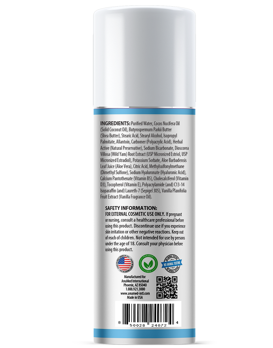 Natural Bio-identical ANU-estro 2.5mg Body Cream New Formula with Hyaluronic Acid + Vitamin E