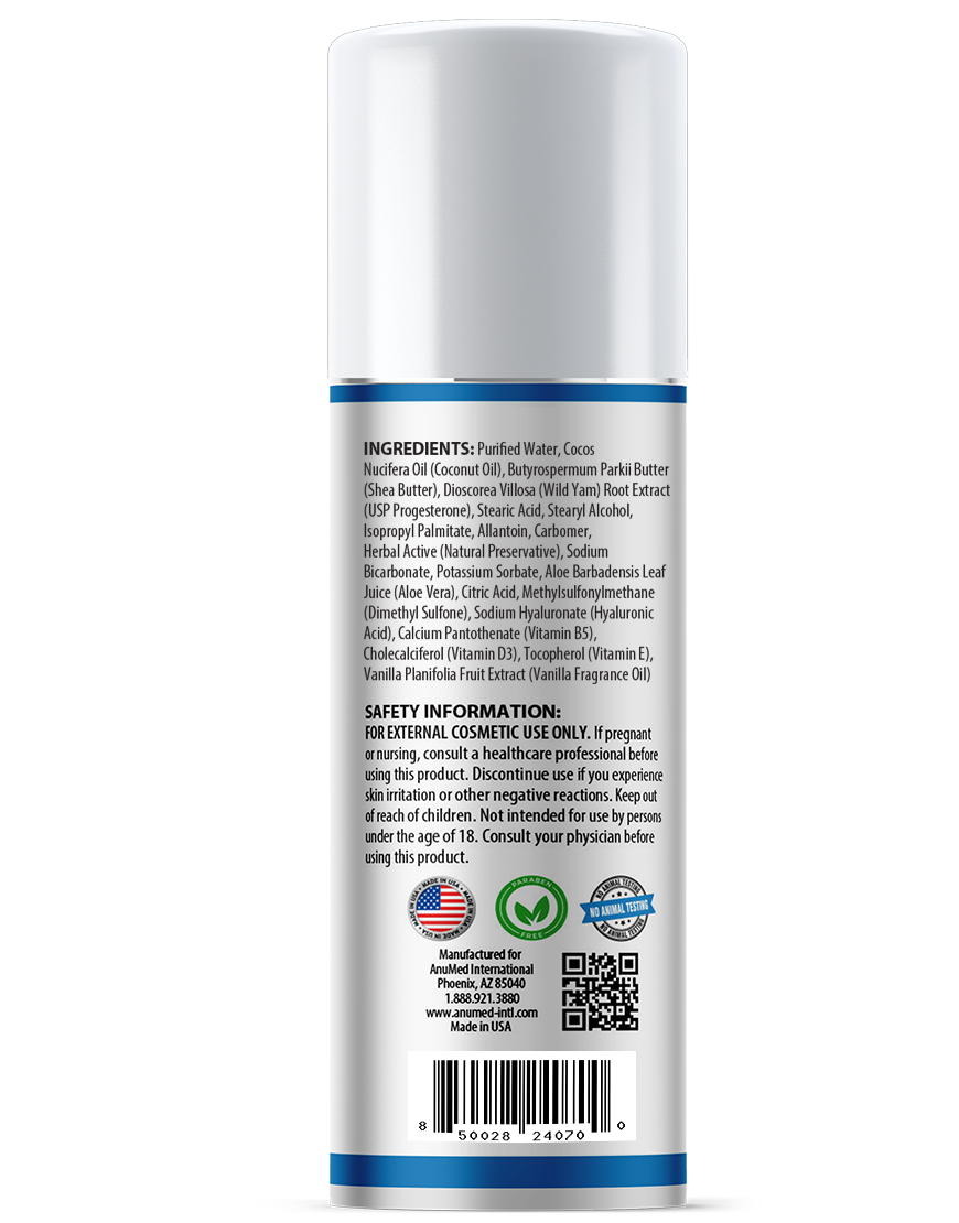 Natural Bioidentical ANU-pro (Progesterone) Body Cream 25mg New Formula with Hyaluronic Acid + Vitamin E