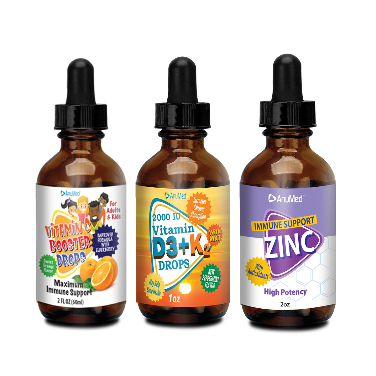 Immune Support Bundle - Vitamin C Drops, Zinc Drops & D3K2 Drops all-in-one | Help Fight Colds & Infections | Help keep the body stronger