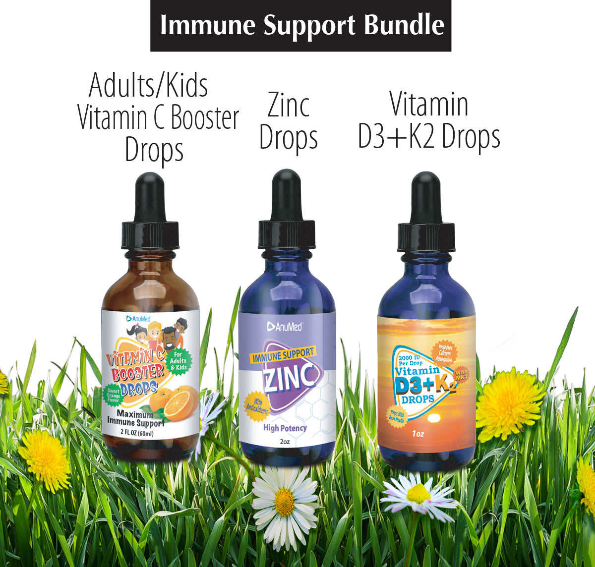 Immune Support Bundle - Vitamin C Drops, Zinc Drops & D3K2 Drops all-in-one | Colds, Flu & Infections | Supports helping the body stay strong