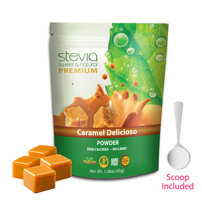 Stevia Caramel Delicioso Powder 1.58oz (45g) Zipper Pouch | Natural | Sugar Substitute | Beverages | Baking | NEW PRODUCT