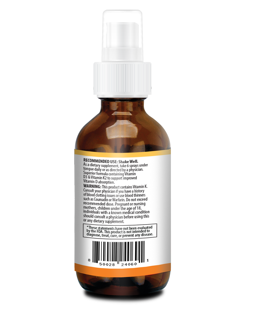Vitamin D3+K2 5000IU Spray - Peppermint Flavor 2oz