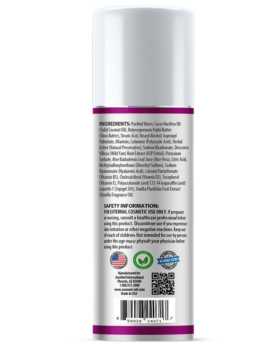 Natural Bio-identical ANU-est (Estriol) Body Cream 2.5mg New Formula with Hyaluronic Acid + Vitamin E