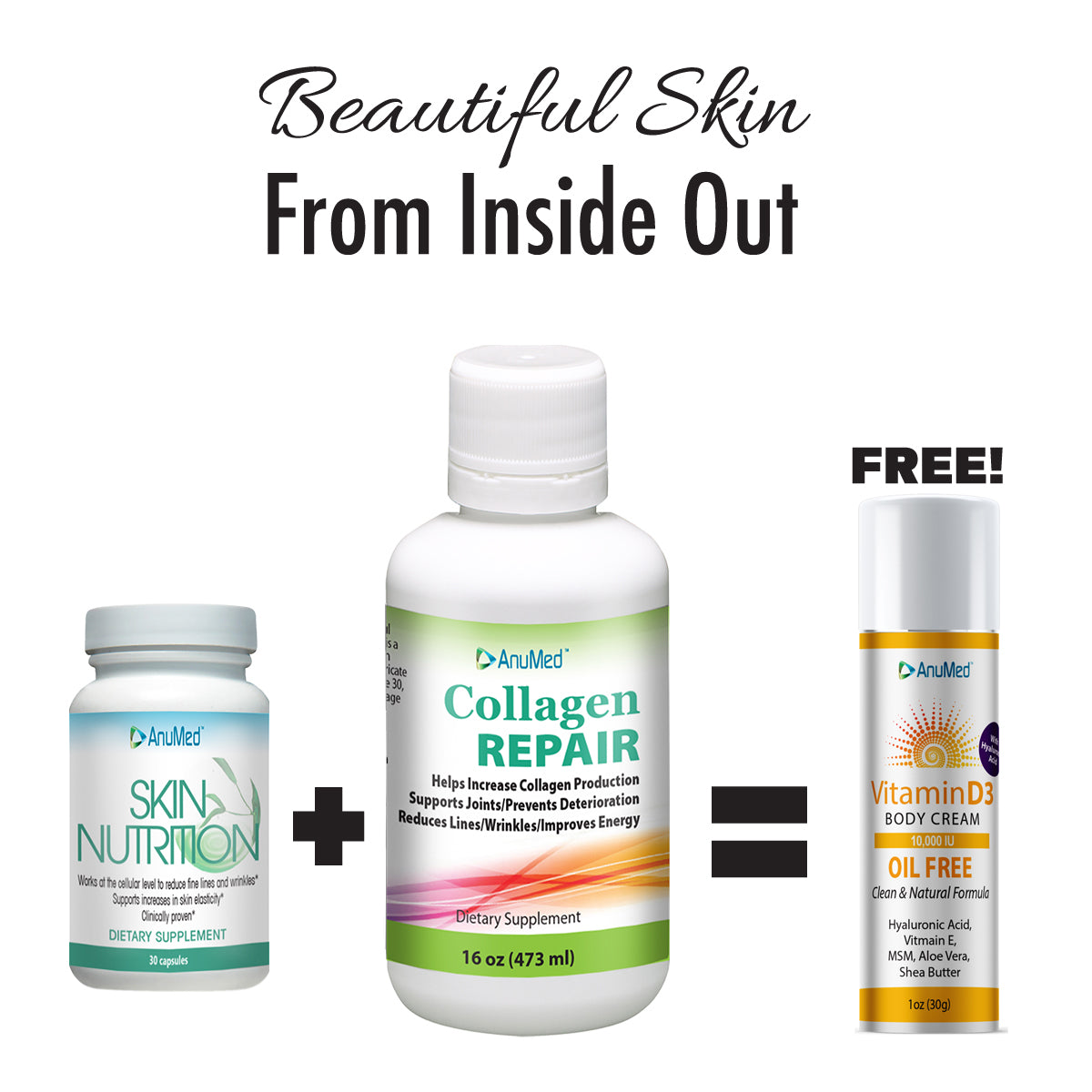Inside Out Beauty Bundle - Skin Nutrition Capsules + Collagen Repair Liquid  - Get D3 Oil FREE travel size FREE - Best Anti-Aging