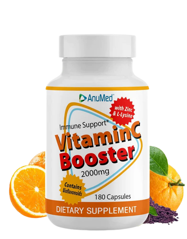 Vitamin C Booster - 2000mg (180 Capsules),  Zinc, L-Lysine, Bioflavonoids.  Gluten-Free| Non-GMO | Vegan-Friendly