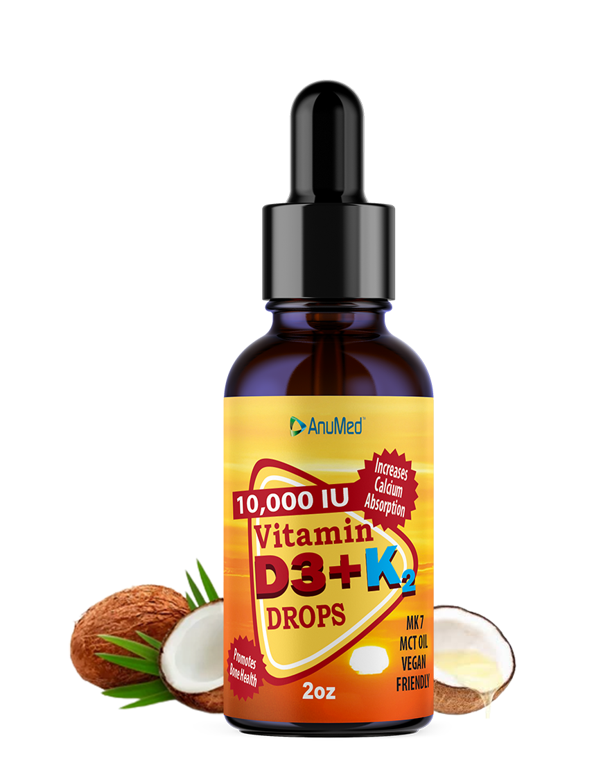ANUMED Vitamin D3 K2 10,000 IU Liquid Drops with Organic MCT Oil, Vitamin A (Retinol) 1250mcg