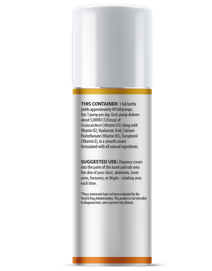 Vitamin D3+K2 5000 IU (125mcg) Cream New Formula with Hyaluronic Acid (New)