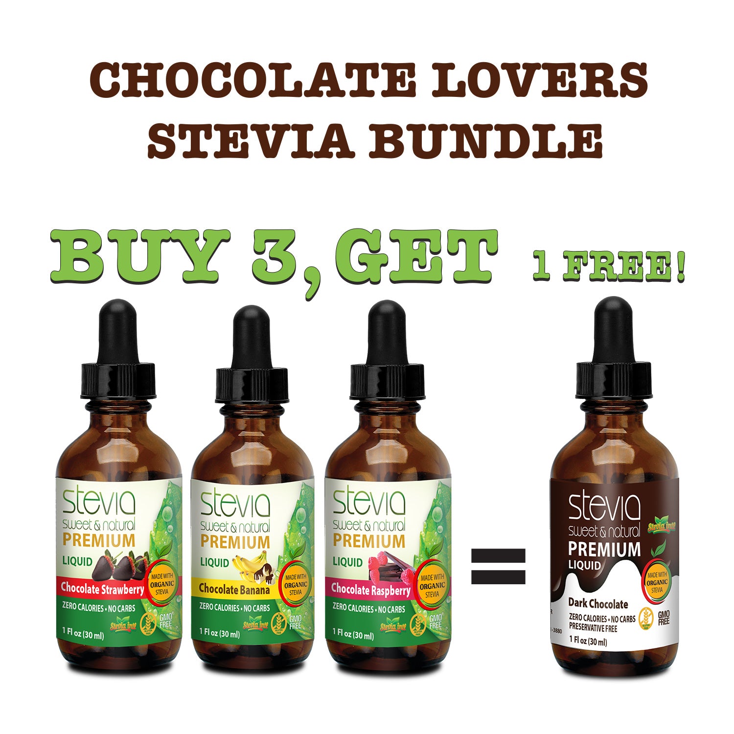 3 pack Stevia Chocolate Lovers Bundle - BUY 3 Get Dark Chocolate FREE