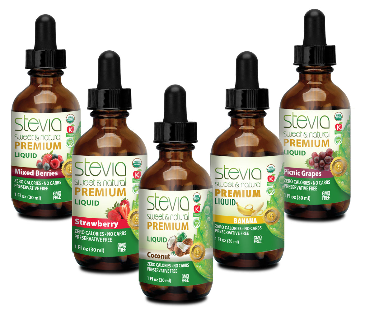 5 Pack - Tropical Fresh Fruit Bundle - Premium Stevia Drops  - Natural Sugar Substitute