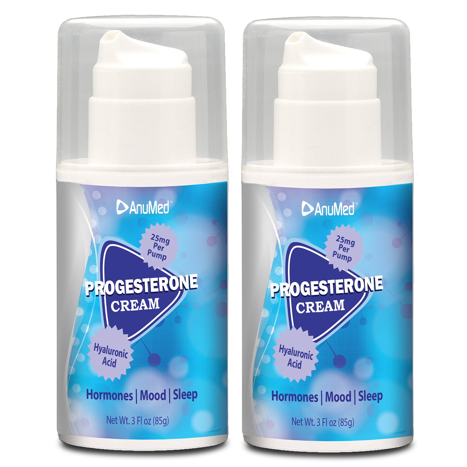 2 PACK - All Natural Bioidentical 3oz Progesterone Cream 25mg Per Pump + Hyaluronic Acid for Beautiful Skin Care During Menopause Relief. Balancing Cream for Mood Swings, Night Flashes, Night Sweat