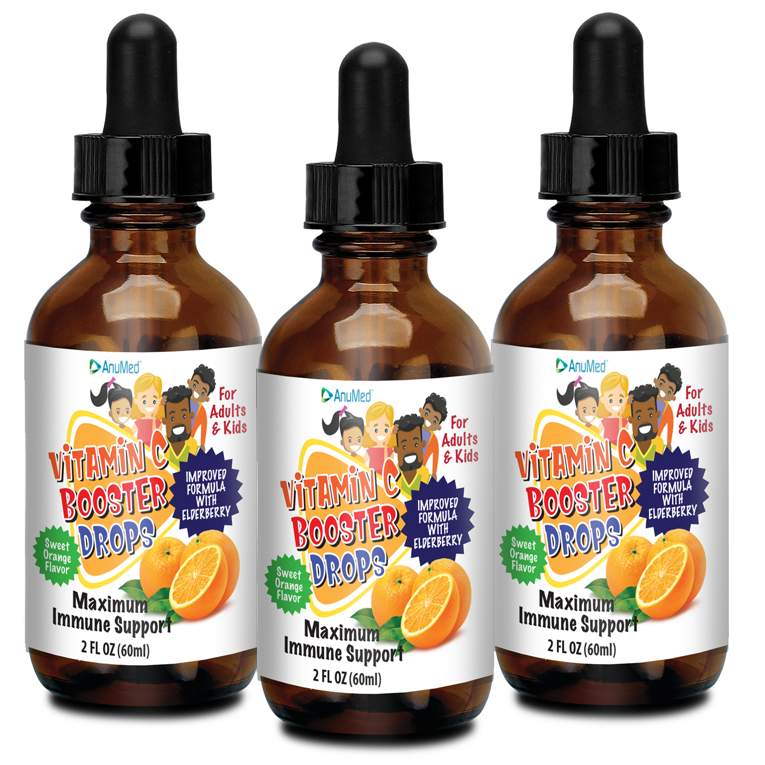 3 PACK Vitamin C Booster 2oz | Yummy Flavor! | For Adults & Kids | Boosts Immune System | Supports Keeping Family Healthy in These Times |  Made In USA